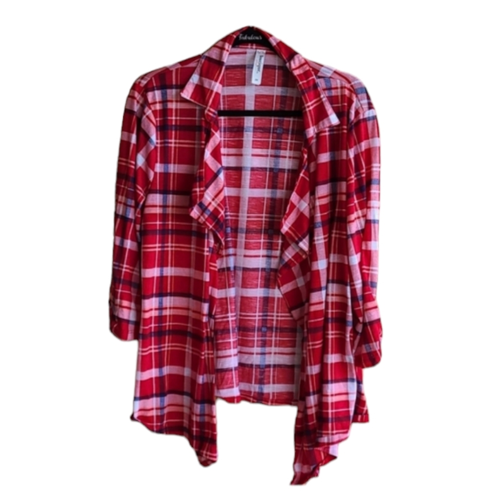 b&b boutique - Flannel 2X red white blue open cardigan